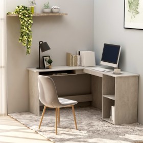 Escritorio forma de L contrachapada gris hormigón 120x140x75 cm de vidaXL, Escritorios - Ref: Foro24-800751, Precio: 111,57 €...