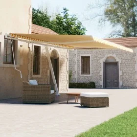 Yellow and white manual retractable foot awning 600x300 cm by , Awnings - Ref: Foro24-3069598, Price: 631,15 €, Discount: %