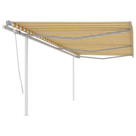 Toldo manual retráctil con postes amarillo y blanco 6x3 m de , Toldos - Ref: Foro24-3069998, Precio: 682,91 €, Descuento: %