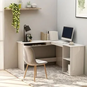 Escritorio forma de L contrachapada blanco brillo 120x140x75 cm de vidaXL, Escritorios - Ref: Foro24-800753, Precio: 131,50 €...