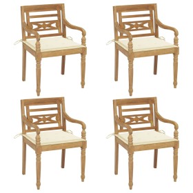 Sillas Batavia 4 unidades madera maciza de teca con cojines de , Sillas de jardín - Ref: Foro24-3073297, Precio: 496,61 €, De...