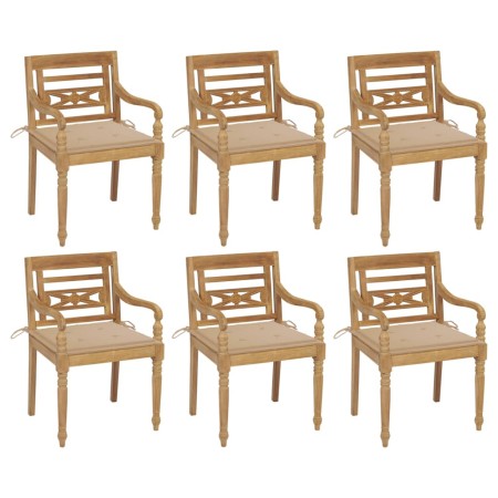 Sillas Batavia 6 unidades madera maciza de teca con cojines de , Sillas de jardín - Ref: Foro24-3073325, Precio: 766,75 €, De...