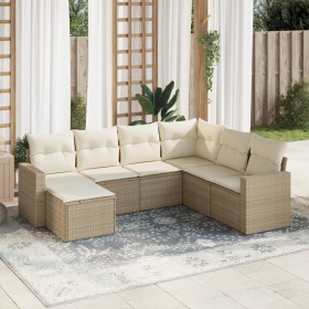 Set sofás de jardín 7 piezas y cojines ratán sintético beige en Conjuntos de jardín | Comprar online en Foru.es