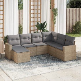 Set sofás de jardín 7 piezas y cojines ratán sintético beige en Conjuntos de jardín | Comprar online en Foru.es