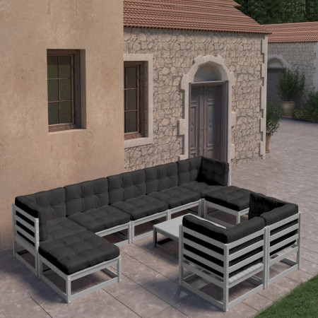 Set de muebles de jardín 10 pzas con cojines madera pino gris de , Conjuntos de jardín - Ref: Foro24-3077161, Precio: 785,02 ...