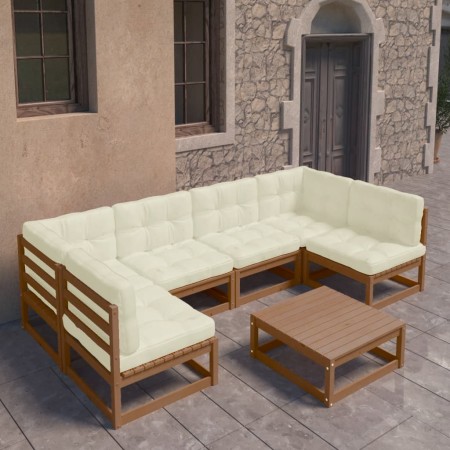 Set de muebles de jardín 7 pzs cojines madera pino marrón miel de , Conjuntos de jardín - Ref: Foro24-3077182, Precio: 696,51...