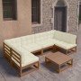 Set de muebles de jardín 7 pzs cojines madera pino marrón miel de , Conjuntos de jardín - Ref: Foro24-3077182, Precio: 696,51...
