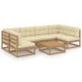 Set de muebles de jardín 7 pzs cojines madera pino marrón miel de , Conjuntos de jardín - Ref: Foro24-3077182, Precio: 696,51...