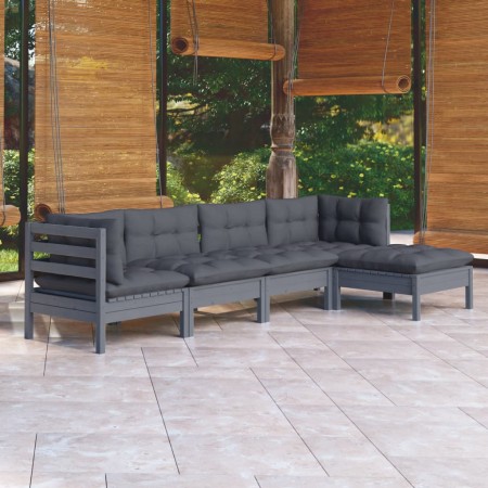 Juego de muebles de jardín 5 pzas y cojines madera pino gris de , Conjuntos de jardín - Ref: Foro24-3096360, Precio: 397,92 €...