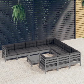 Muebles de jardín 11 pzas y cojines gris madera de pino de , Conjuntos de jardín - Ref: Foro24-3097003, Precio: 909,69 €, Des...