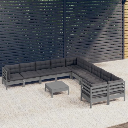 Muebles de jardín 11 pzas y cojines gris madera de pino de , Conjuntos de jardín - Ref: Foro24-3097015, Precio: 909,69 €, Des...
