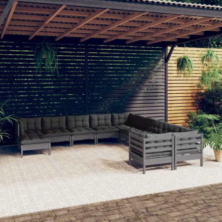 Muebles de jardín 11 pzas y cojines gris madera de pino de , Conjuntos de jardín - Ref: Foro24-3097057, Precio: 909,69 €, Des...