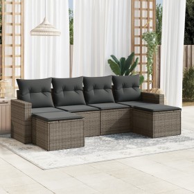Set de muebles de jardín 6 pzas y cojines ratán sintético gris en Conjuntos de jardín | Comprar online en Foru.es