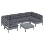 Muebles de jardín 7 pzas y cojines gris madera maciza de pino de , Conjuntos de jardín - Ref: Foro24-3097159, Precio: 565,64 ...