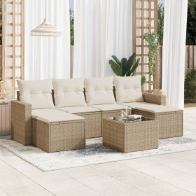 Set sofás de jardín 7 piezas y cojines ratán sintético beige en Conjuntos de jardín | Comprar online en Foru.es