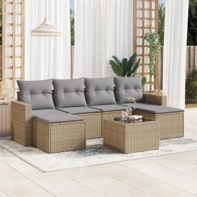 Set sofás de jardín 7 piezas y cojines ratán sintético beige en Conjuntos de jardín | Comprar online en Foru.es