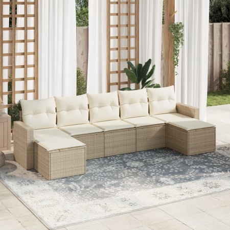 Set sofás de jardín 7 piezas y cojines ratán sintético beige en Conjuntos de jardín | Comprar online en Foru.es