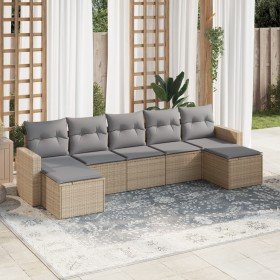 Set sofás de jardín 7 piezas y cojines ratán sintético beige en Conjuntos de jardín | Comprar online en Foru.es
