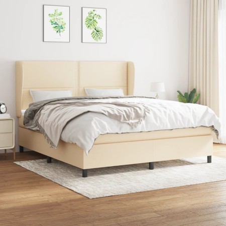 Cama box spring con colchón tela color crema 180x200 cm de , Camas y somieres - Ref: Foro24-3127906, Precio: 632,64 €, Descue...