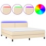 Cama box spring colchón y luces LED tela crema 160x200 cm de , Camas y somieres - Ref: Foro24-3133090, Precio: 506,77 €, Desc...