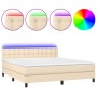 Cama box spring colchón y luces LED tela crema 160x200 cm de , Camas y somieres - Ref: Foro24-3133490, Precio: 517,13 €, Desc...
