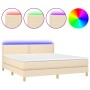 Cama box spring con colchón y LED tela crema 180x200 cm de , Camas y somieres - Ref: Foro24-3133658, Precio: 566,62 €, Descue...
