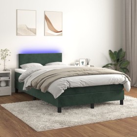Cama box spring colchón y LED terciopelo verde oscuro 120x200cm de , Camas y somieres - Ref: Foro24-3134276, Precio: 365,77 €...