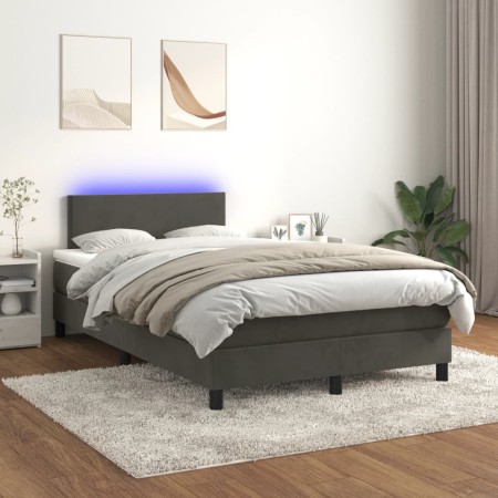 Cama box spring colchón y LED terciopelo gris oscuro 120x200 cm de , Camas y somieres - Ref: Foro24-3134274, Precio: 373,53 €...