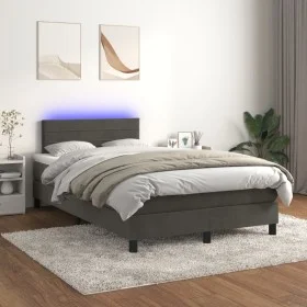 Box spring bed with mattress and LED dark gray velvet 120x200 cm by , Beds and slatted bases - Ref: Foro24-3134454, Price: 34...