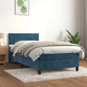Box spring bed with dark blue velvet mattress 100x200 cm by , Beds and slatted bases - Ref: Foro24-3141351, Price: 303,94 €, ...
