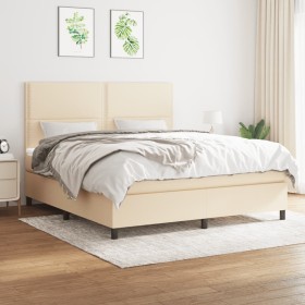 Cama box spring con colchón tela color crema 180x200 cm de , Camas y somieres - Ref: Foro24-3141718, Precio: 620,05 €, Descue...