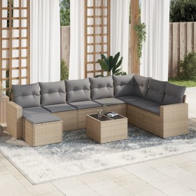 Set de sofás de jardín 9 pzas con cojines ratán sintético beige en Conjuntos de jardín | Comprar online en Foru.es