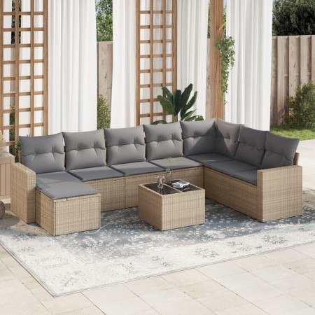 Set de sofás de jardín 9 pzas con cojines ratán sintético beige en Conjuntos de jardín | Comprar online en Foru.es