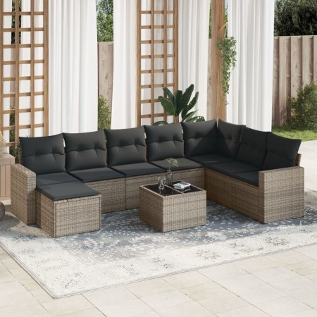 Set de muebles de jardín 9 pzas y cojines ratán sintético gris en Conjuntos de jardín | Comprar online en Foru.es