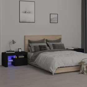 Mesitas de noche con luces LED 2 uds roble negras 70x36,5x40cm de , Mesitas de noche - Ref: Foro24-3152771, Precio: 128,02 €,...