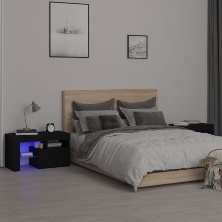 Mesitas de noche con luces LED 2 uds roble negras 70x36,5x40cm de , Mesitas de noche - Ref: Foro24-3152771, Precio: 111,53 €,...