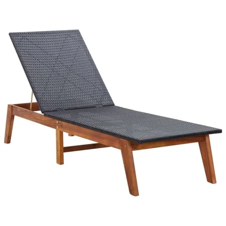 Tumbona de madera maciza de acacia y ratán sintético de vidaXL, Tumbonas - Ref: Foro24-46031, Precio: 141,23 €, Descuento: %