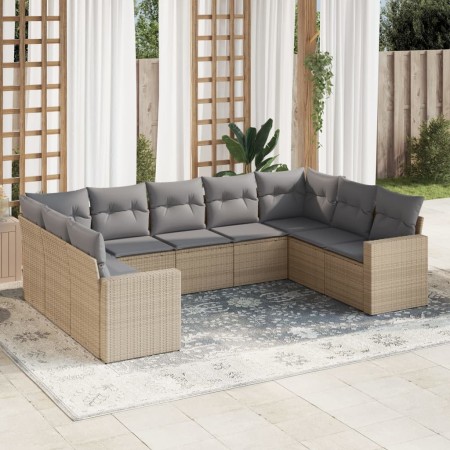 Set de sofás de jardín 9 pzas con cojines ratán sintético beige en Conjuntos de jardín | Comprar online en Foru.es