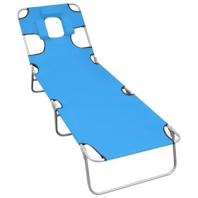 Tumbona plegable con cojín para la cabeza acero azul turquesa de , Tumbonas - Ref: Foro24-310332, Precio: 64,99 €, Descuento: %