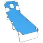 Folding lounger with head cushion turquoise blue steel by , Loungers - Ref: Foro24-310332, Price: 64,99 €, Discount: %