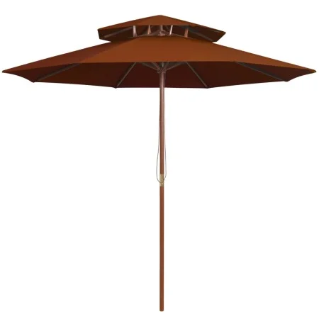 Sombrilla de dos pisos palo de madera terracota 270 cm de , Sombrillas - Ref: Foro24-313765, Precio: 94,13 €, Descuento: %