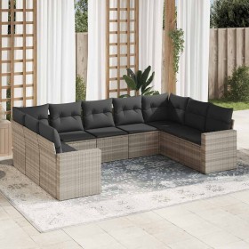 Set muebles jardín 9 pzas y cojines ratán sintético gris claro en Conjuntos de jardín | Comprar online en Foru.es