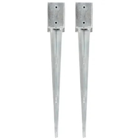 Picas de tierra 2 unidades acero galvanizado plateado 9x9x75 cm de , Puntas para anclaje en el suelo - Ref: Foro24-145413, Pr...