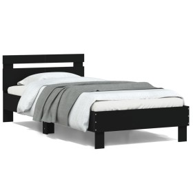 Estructura cama con cabecero madera ingeniería negro 100x200 cm de , Camas y somieres - Ref: Foro24-838527, Precio: 77,79 €, ...