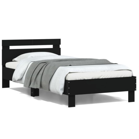 Estructura cama con cabecero madera ingeniería negro 100x200 cm de , Camas y somieres - Ref: Foro24-838527, Precio: 77,79 €, ...