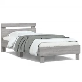 Cama con cabecero madera de ingeniería gris Sonoma 100x200 cm de , Camas y somieres - Ref: Foro24-838531, Precio: 92,47 €, De...