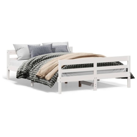 Estructura de cama con cabecero madera pino blanco 120x200 cm de , Camas y somieres - Ref: Foro24-842791, Precio: 155,56 €, D...