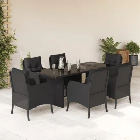 Set de comedor de jardín 7 pzas y cojines ratán sintético negro de , Conjuntos de jardín - Ref: Foro24-3211880, Precio: 709,8...