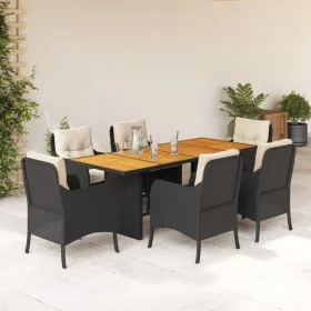 Set de comedor de jardín 7 pzas y cojines ratán sintético negro de , Conjuntos de jardín - Ref: Foro24-3211894, Precio: 749,9...