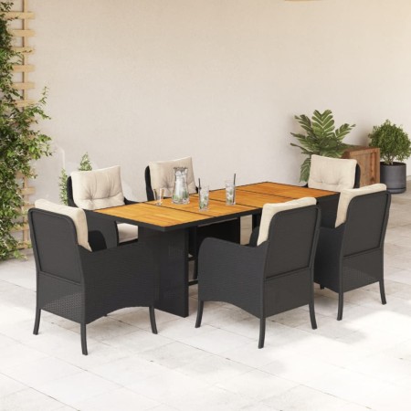 Set de comedor de jardín 7 pzas y cojines ratán sintético negro de , Conjuntos de jardín - Ref: Foro24-3211894, Precio: 744,3...